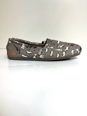 Skechers BOBS for Dogs Dream Doodle Gray Dog Print Flats Shoes Size 6.5W